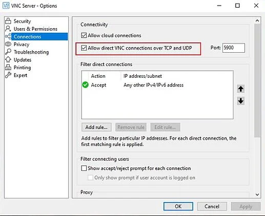 VNC Connect direct connect configure