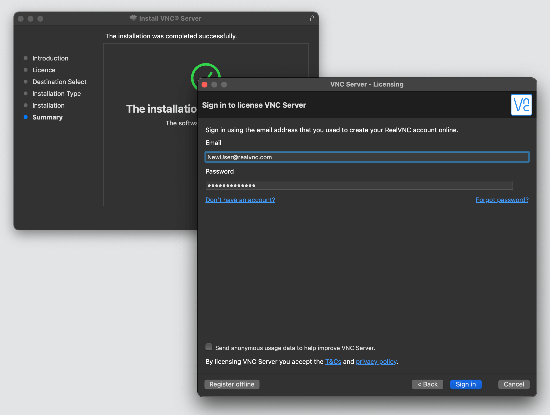 screen sharing macOS VNC Server licensing