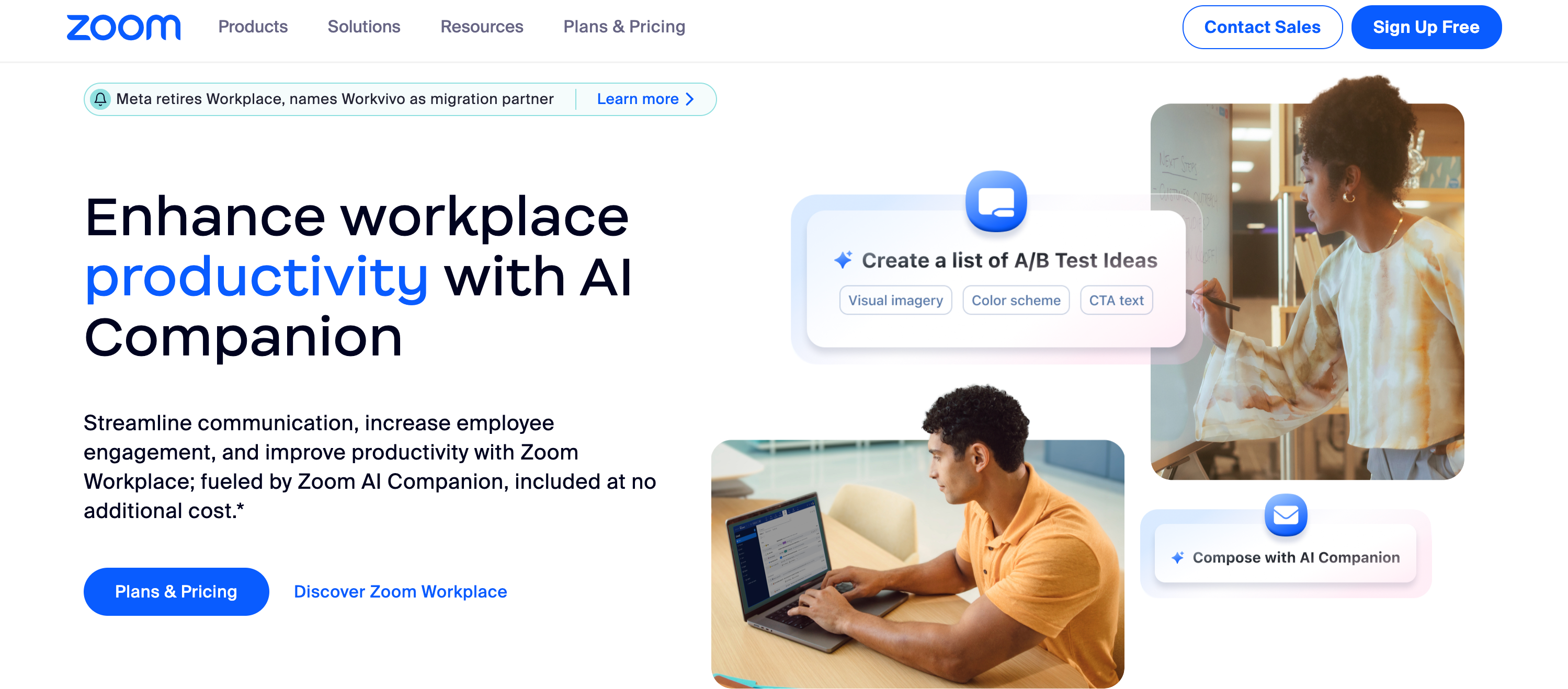 Screenshot of Zoom website