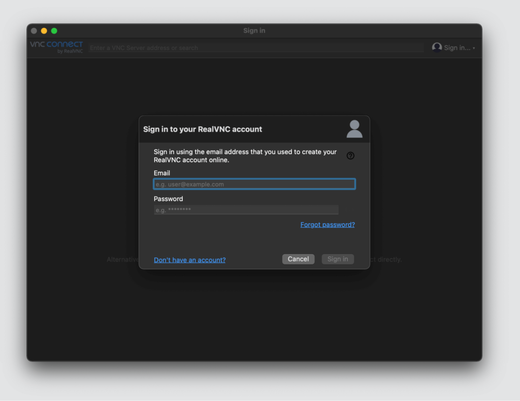 Signing in to your RealVNC account