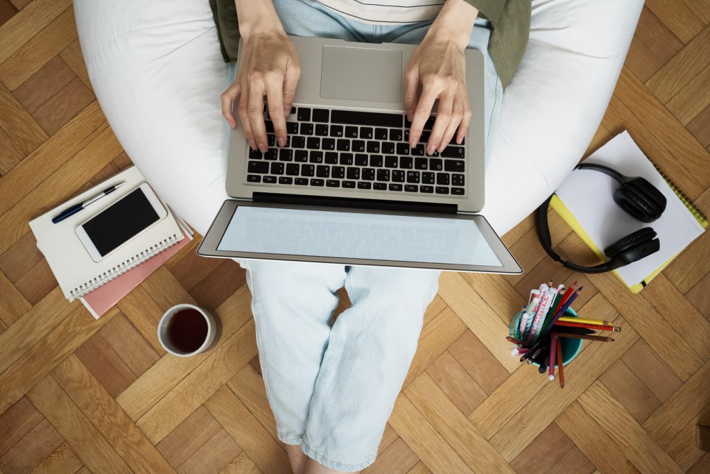 A woman using a laptop