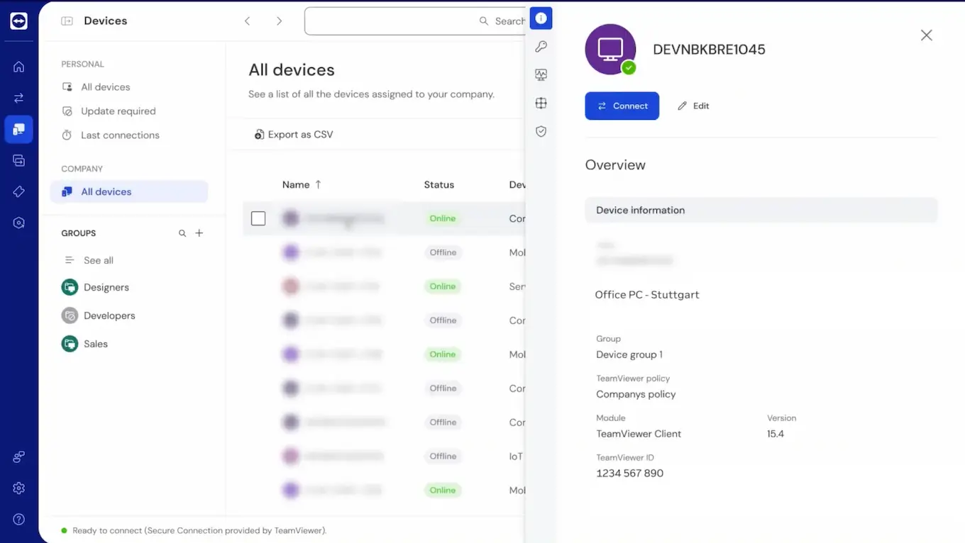 TeamViewer remote sessions screenshot