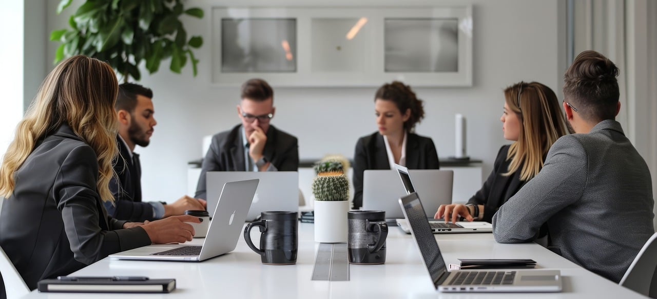 Group of business people working around conference table