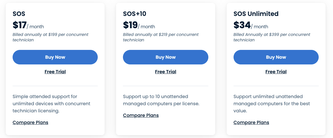 Screenshot of Splashtop pricing options