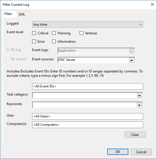 Event Viewer on RealVNC Server