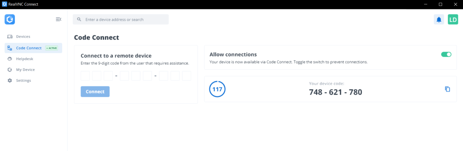 Code Connect in RealVNC Connect: Share Access, Retain Control