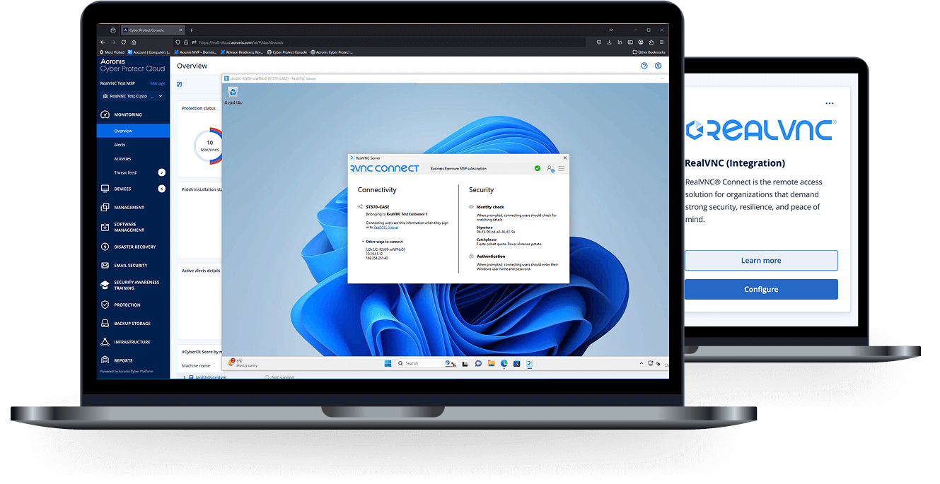 Acronis VNC integration screenshot of devices connected