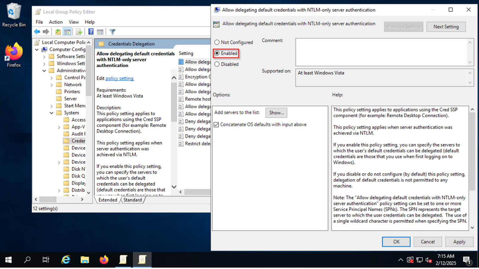 allow delegating default credentials