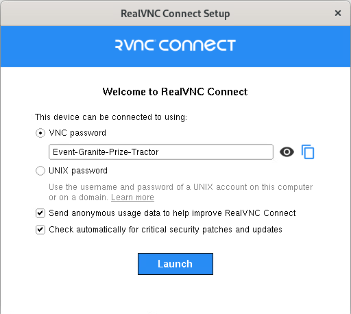 RealVNC Connect set up