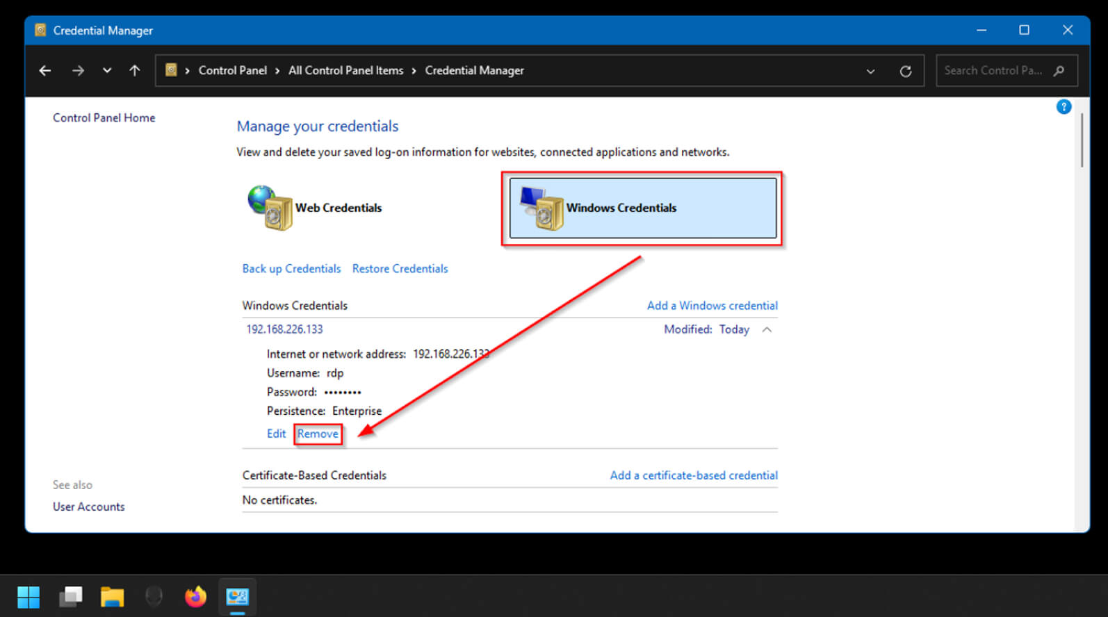 windows credentials remove
