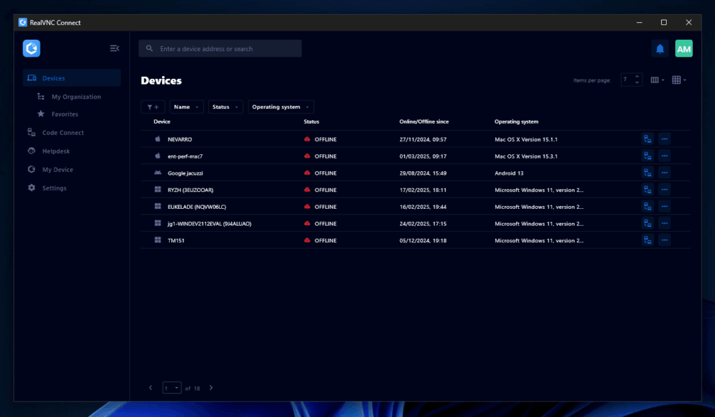 device screenshot of RealVNC Connect