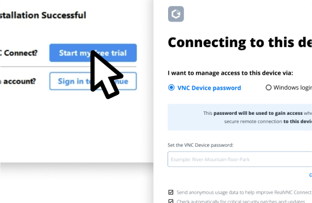 Installing RealVNC Connect step 1