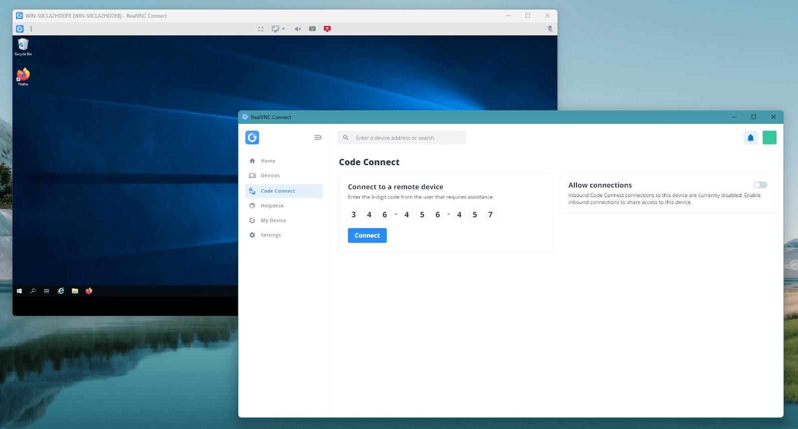 RealVNC Code Connect Windows