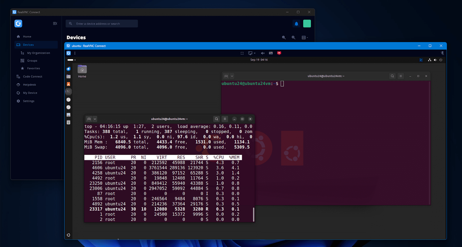 RealVNC Connect Ubuntu remote session