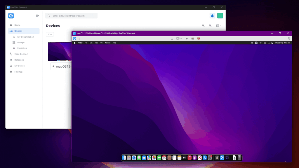 RealVNC Connect with a remote macOS session