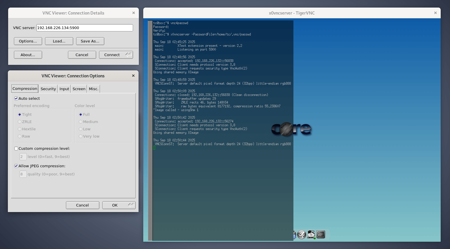 TigerVNC X0vncserver Linux remote connection