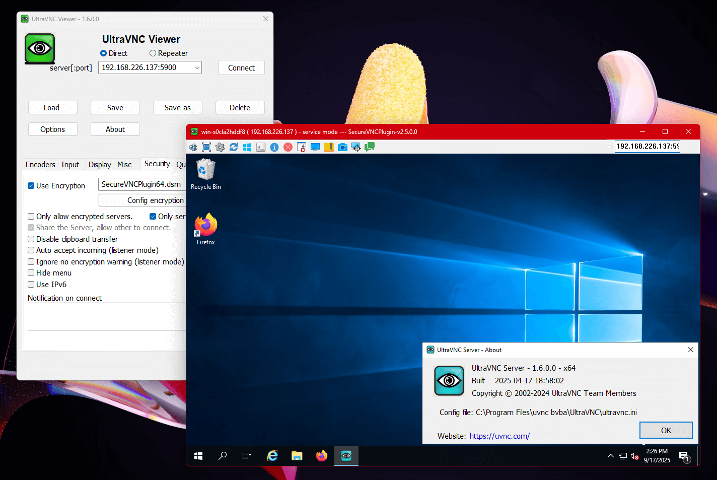 UltraVNC and Windows remote desktop