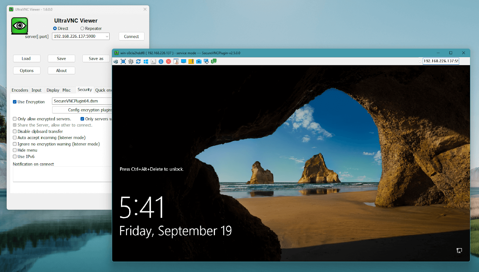 UltraVNC legacy Windows remote session