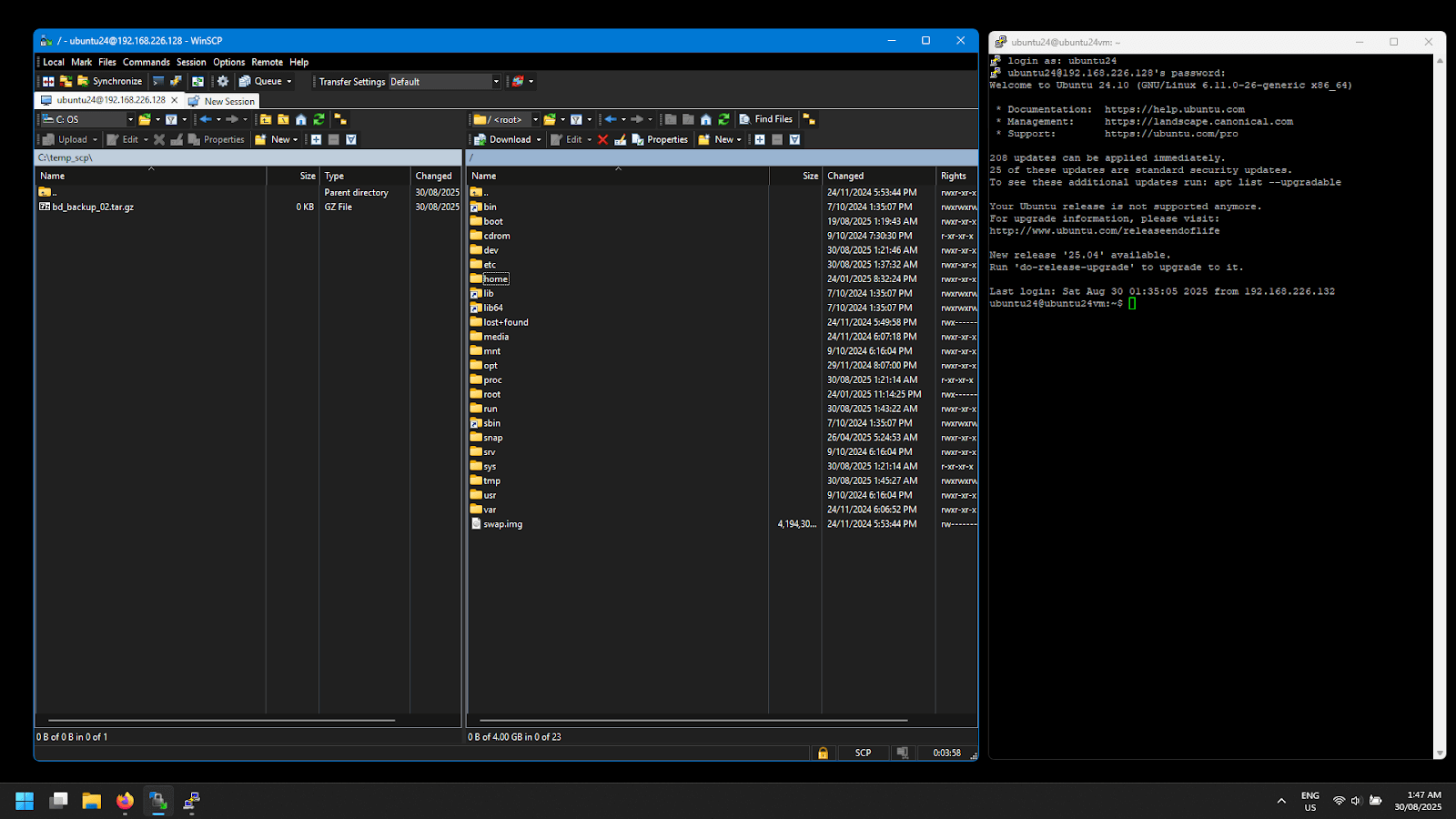 WinSCP and Putty Session to a Linux VM