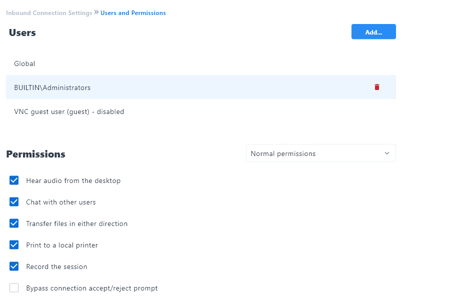 record sessions can also be configured on a per user
