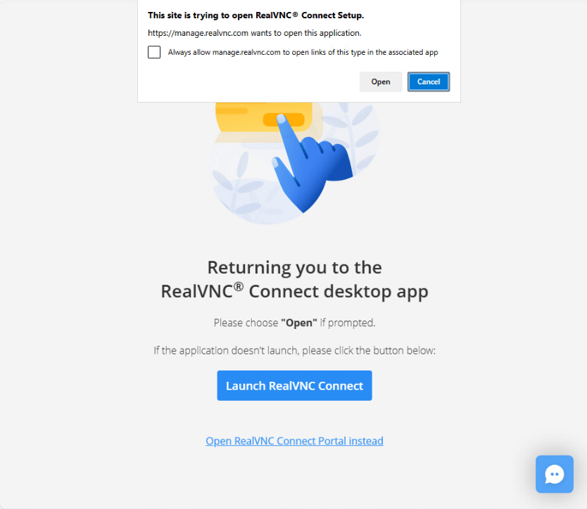 Open RealVNC Connect set up