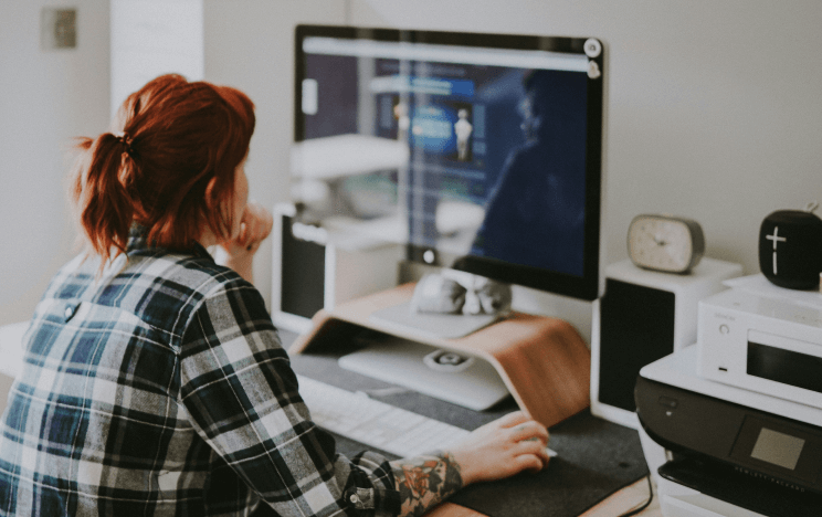 working from home on a desktop PC