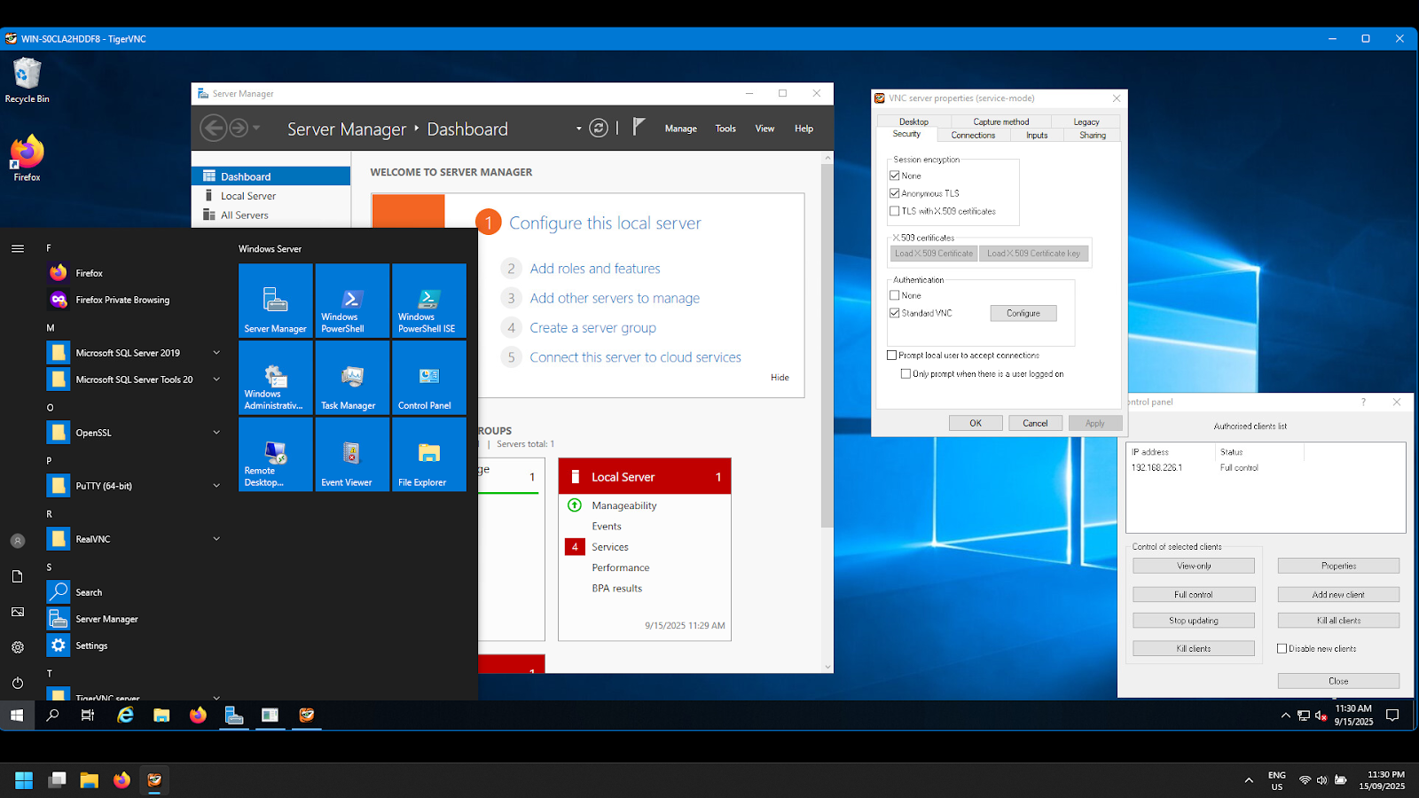 A screenshot showing a TigerVNC session