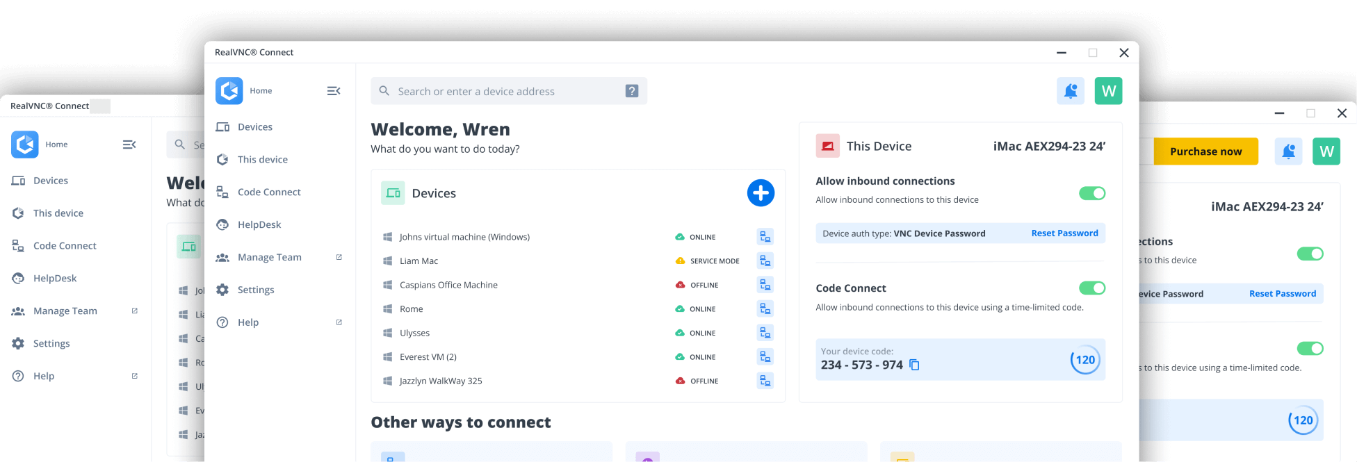 RealVNC Connect dashboard