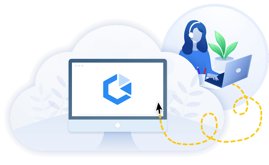 woman in cloud with remote access