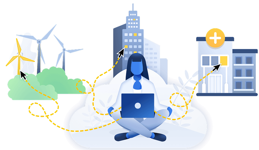 Worker with remote access in city