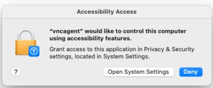 macOS Accessibility permission prompt required for RealVNC Server on Mac