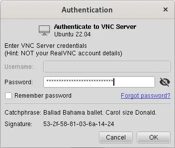 RealVNC Viewer authentication prompt on Mac when connecting to a Linux computer