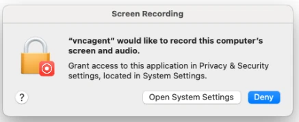 macOS Screen Recording permission prompt required for RealVNC Server on Mac