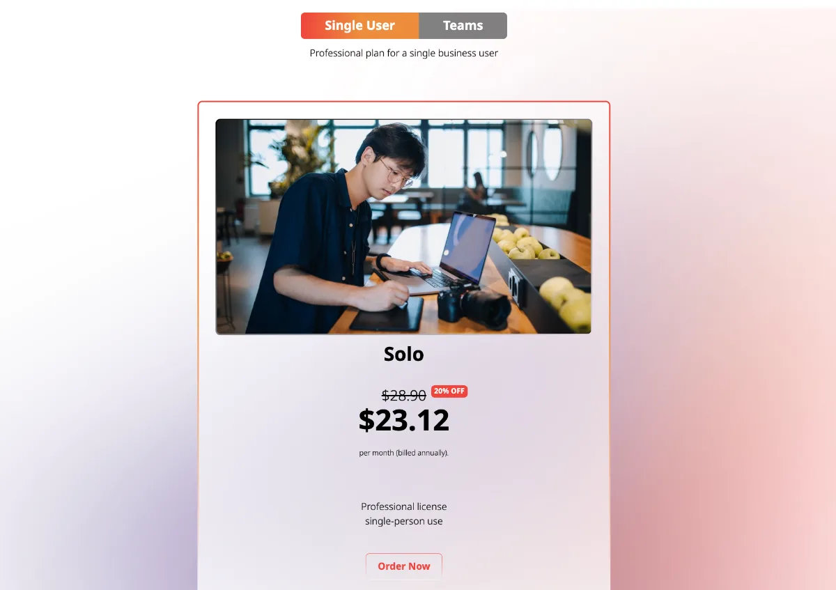 AnyDesk Solo plan pricing for single users on the AnyDesk website