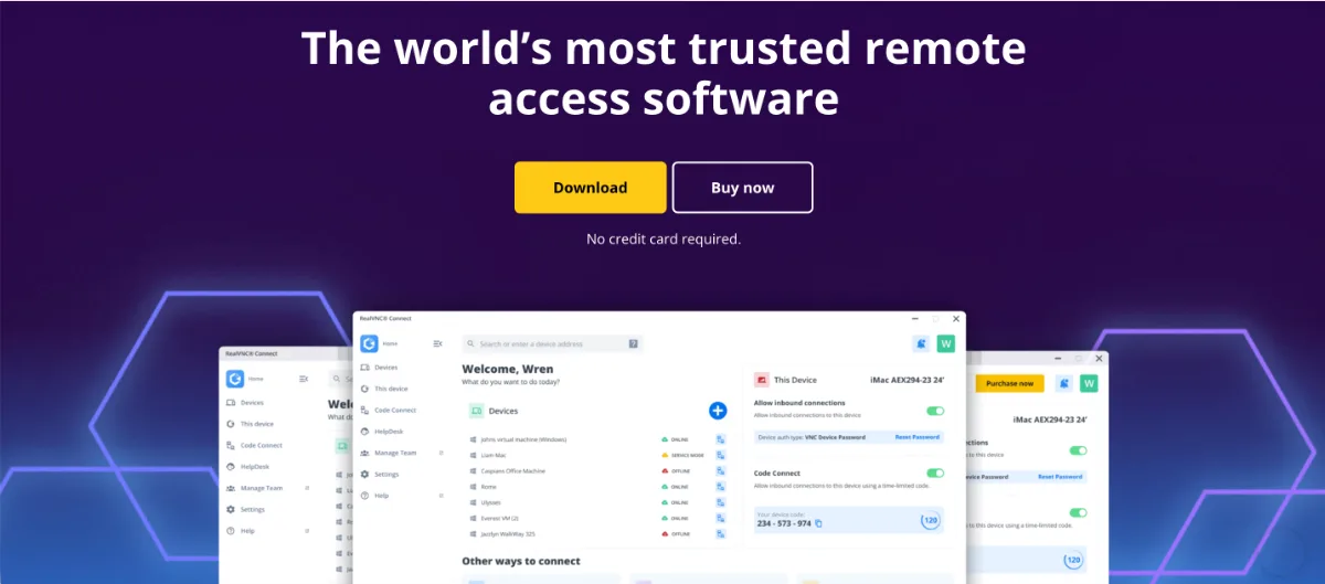 RealVNC homepage with the headline The world's most trusted remote access software