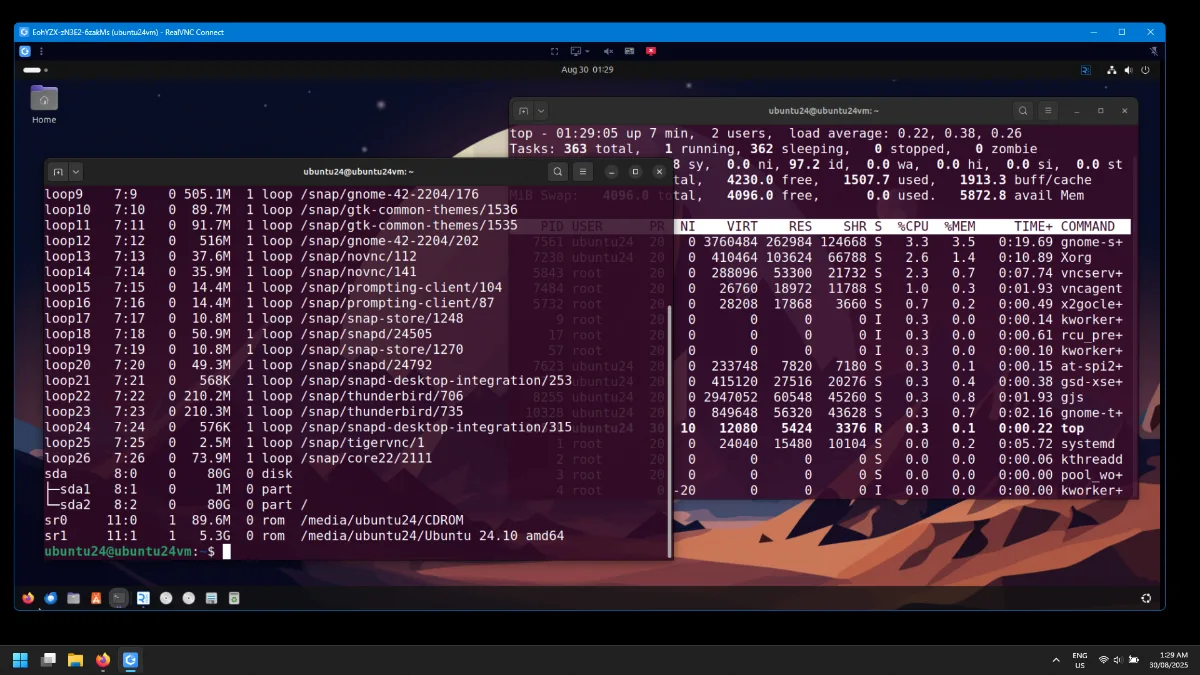 RealVNC remote session from a Windows desktop to Ubuntu Linux