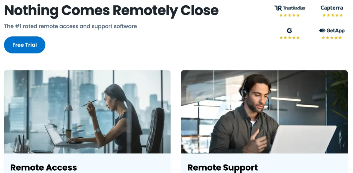 Splashtop homepage with the headline Nothing Comes Remotely Close and Remote Access and Remote Support options