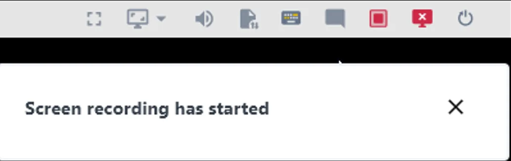 Screen recording has started notification in RealVNC Connect
